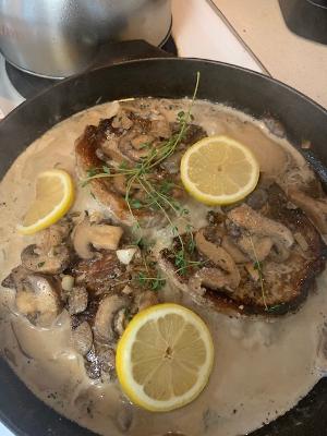 Pork Chops In A Mushroom & White Wine Cream Sauce